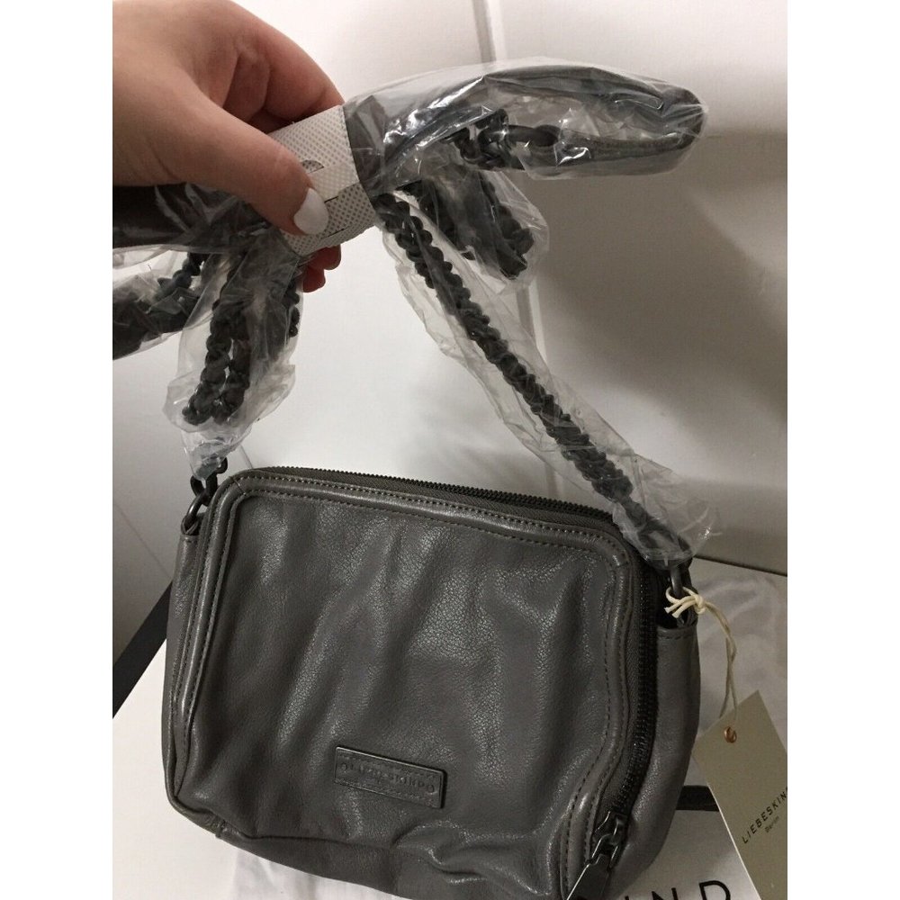 NWT liebeskind berlin small Crossbody handbag Annett Grey Leather Zip Detail
